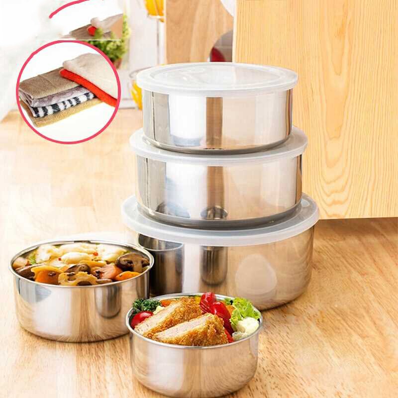 Sét bộ 5 bát inox cao cấp có nắp đậy bảo quản đồ ăn