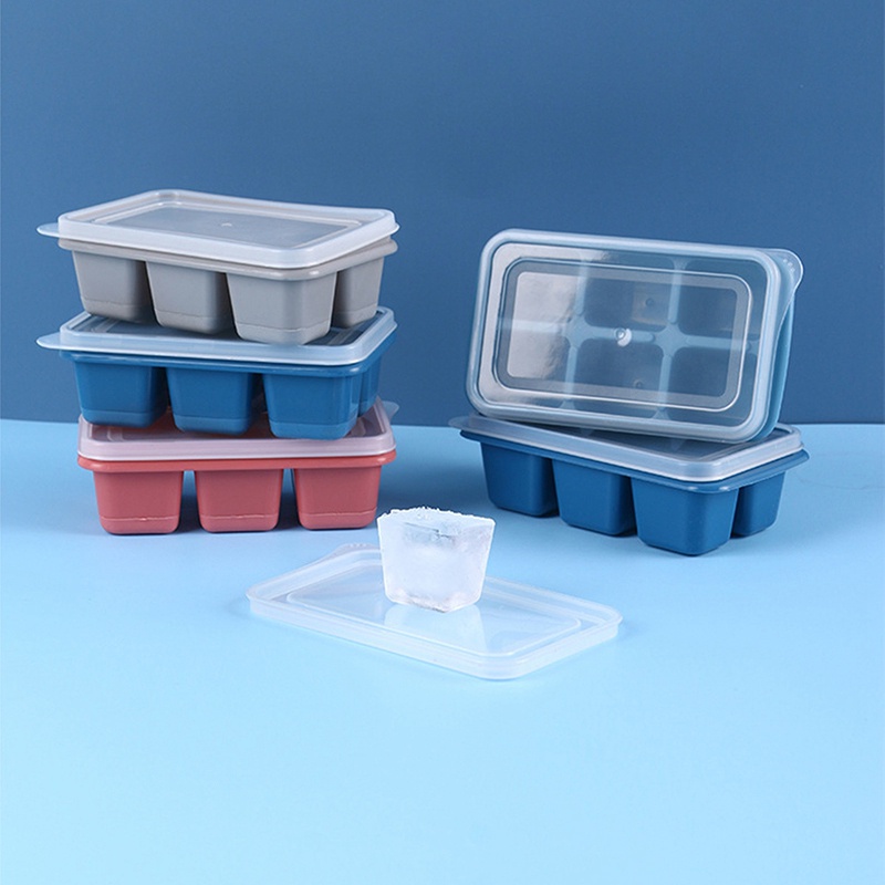 Khay Làm Đá 6 Ngăn Bằng Silicone Dẻo Có Nắp