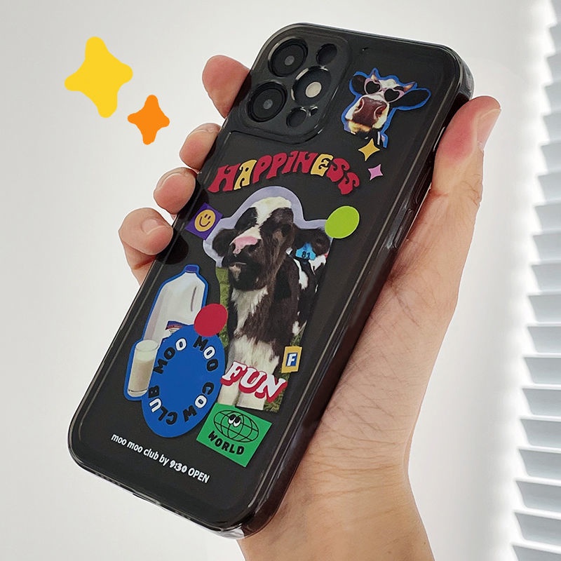 Ốp điện thoại TPU in hình bò sữa retro thích hợp cho iPhone 11 Pro Max X Xr Xs Max 7