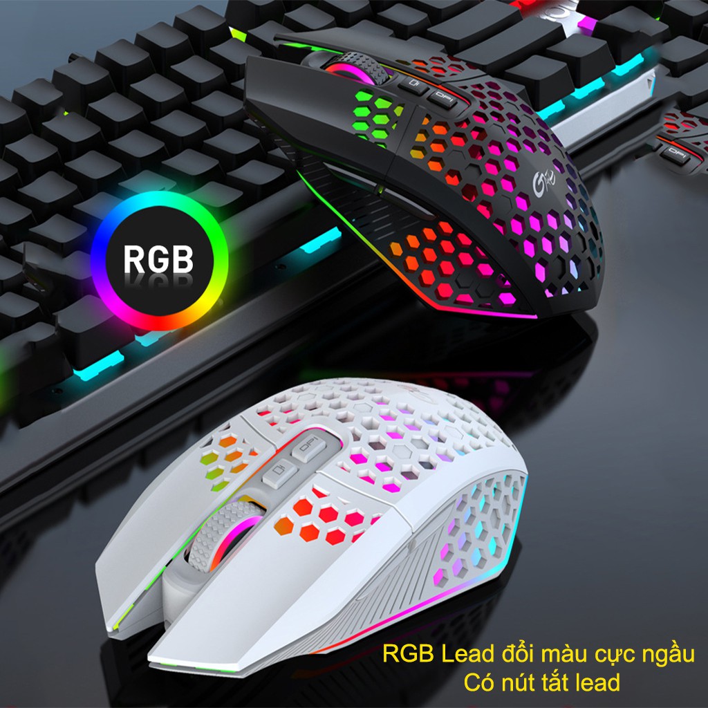 Chuột chơi game không dây HXSJ X801 thiết kế độc lạ Led RGB đổi màu click chống ồn DPI 1600 - Hàng chính hãng