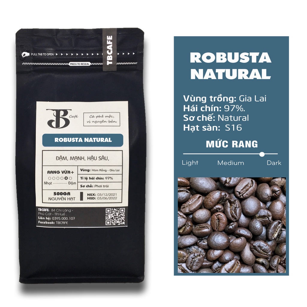 [MỚI] Cà phê Robusta Natural [500g/ 1 túi] - 100% Cà phê mộc rang xay nguyên chất - TBCAFE