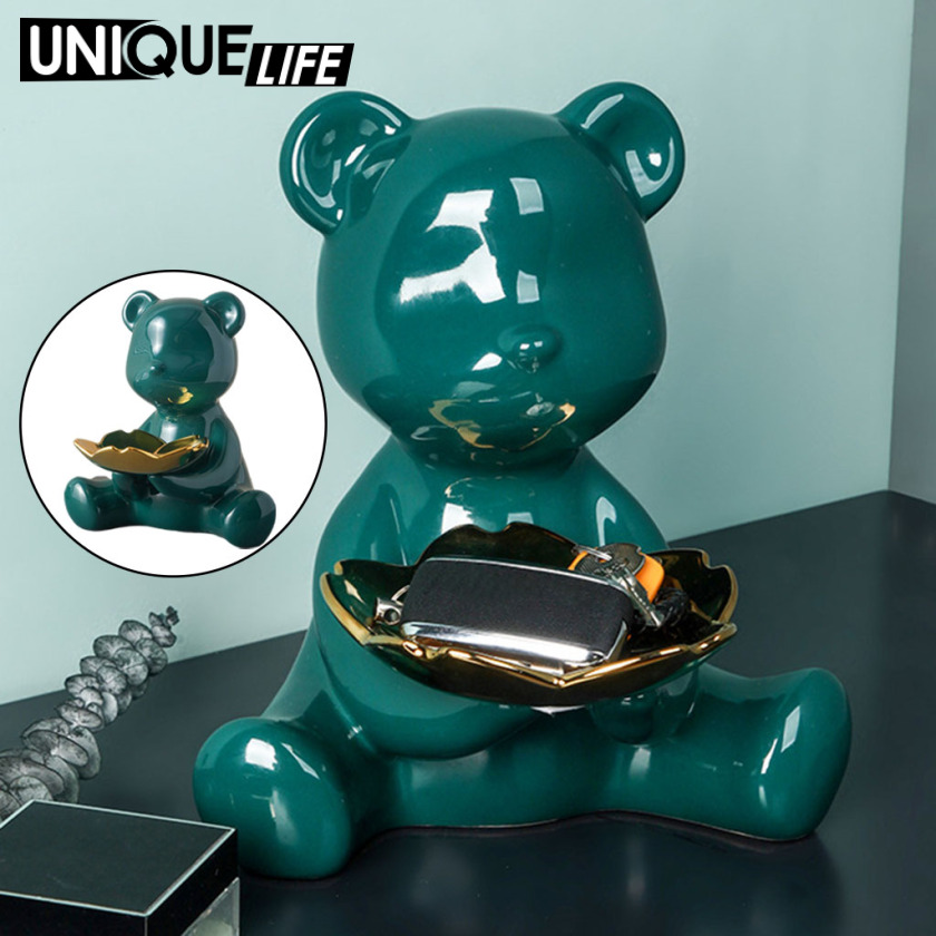 [Unique Life]Nordic Key Storage Bear Figure Statue Figurine Storage Tray for Candy Snacks Container Holder Artware living room bedroom