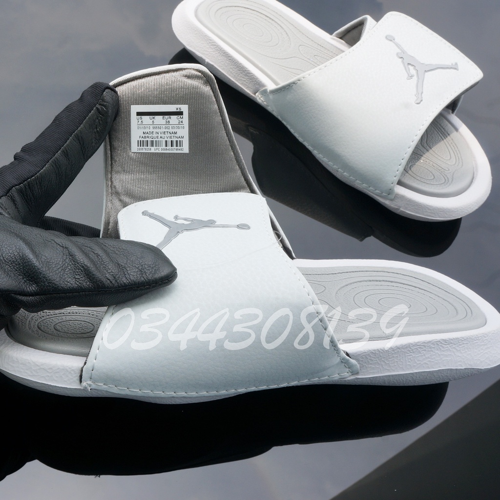 Dép Jordan bóng rổ JD trắng xám nam nữ  hot trend VNXK đầy đủ tem tag hộp JD loại 1 quai ngang xé dán. nhuthuyshoes