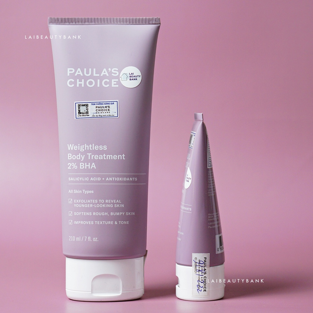 Kem dưỡng thể 2% BHA Body Paula's Choice Body Treatment 2% BHA giảm mụn cơ thể, giảm dày sừng nang lông 60ml, 210ml