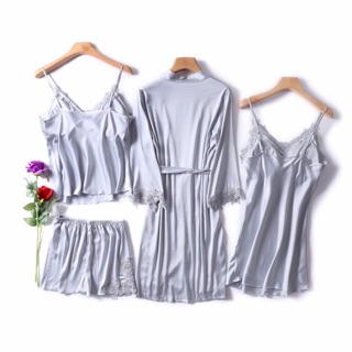 [sale 11.11] Sét váy/ đồ ngủ lụa 4 món đẹp mát cho các bạn nữ
