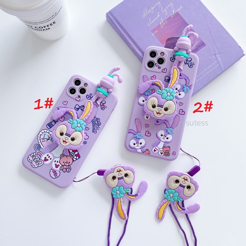 Ốp Điện Thoại Mềm In Hình Thỏ Màu Tím Có Giá Đỡ + Dây Đeo Cho Oppo A1K F19 F11 Pro F9 Pro F7 F5 F5 Youth F3 Lite