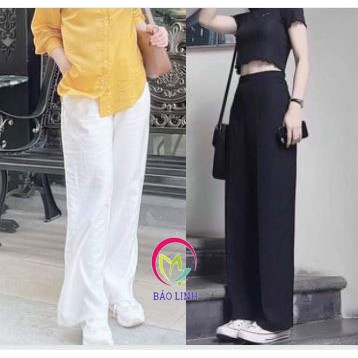 Quần Suông Ống Rộng Lưng Cao Nữ ,Quần culottes Dáng Xuông GU Chất Đũi Đen Trắng Be