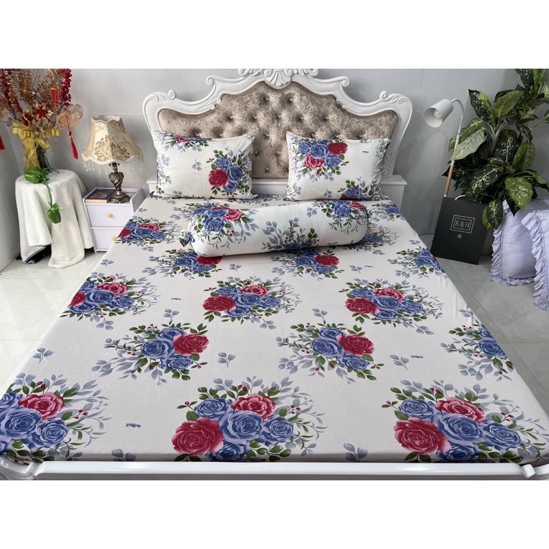 Bộ Drap thun hàn quốc 4 món mẫu hoa hồng siêu đẹp