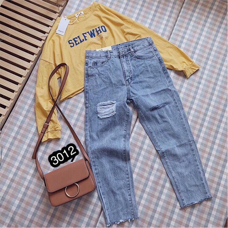 [ẢNH THẬT + VIDEO] Quần Jeans Nữ Phối Rách Cao Cấp OHS3012 | BigBuy360 - bigbuy360.vn