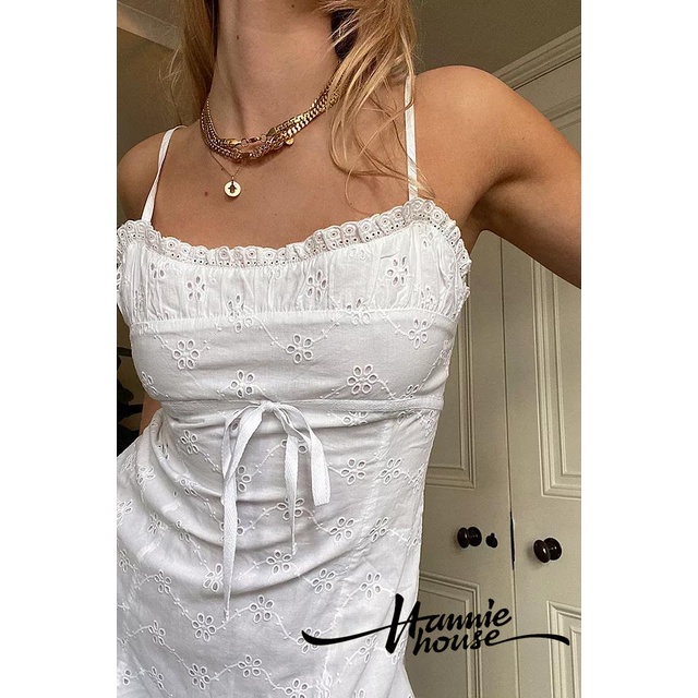 Đầm Ren Mini Xếp Li Phía Trước Phối Dây Buộc Phía Trước Cho Nữ