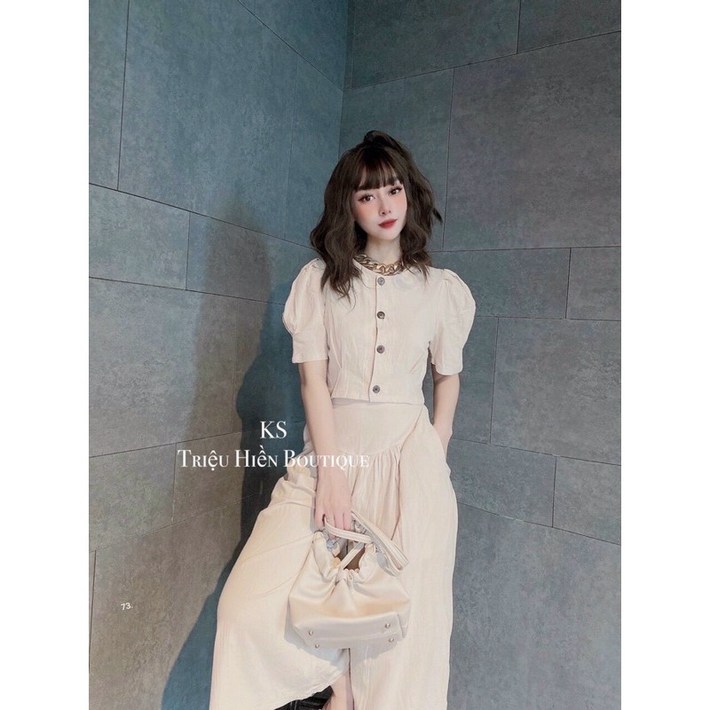 Set áo cổ tròn tay bồng + quần ống rộng | BigBuy360 - bigbuy360.vn