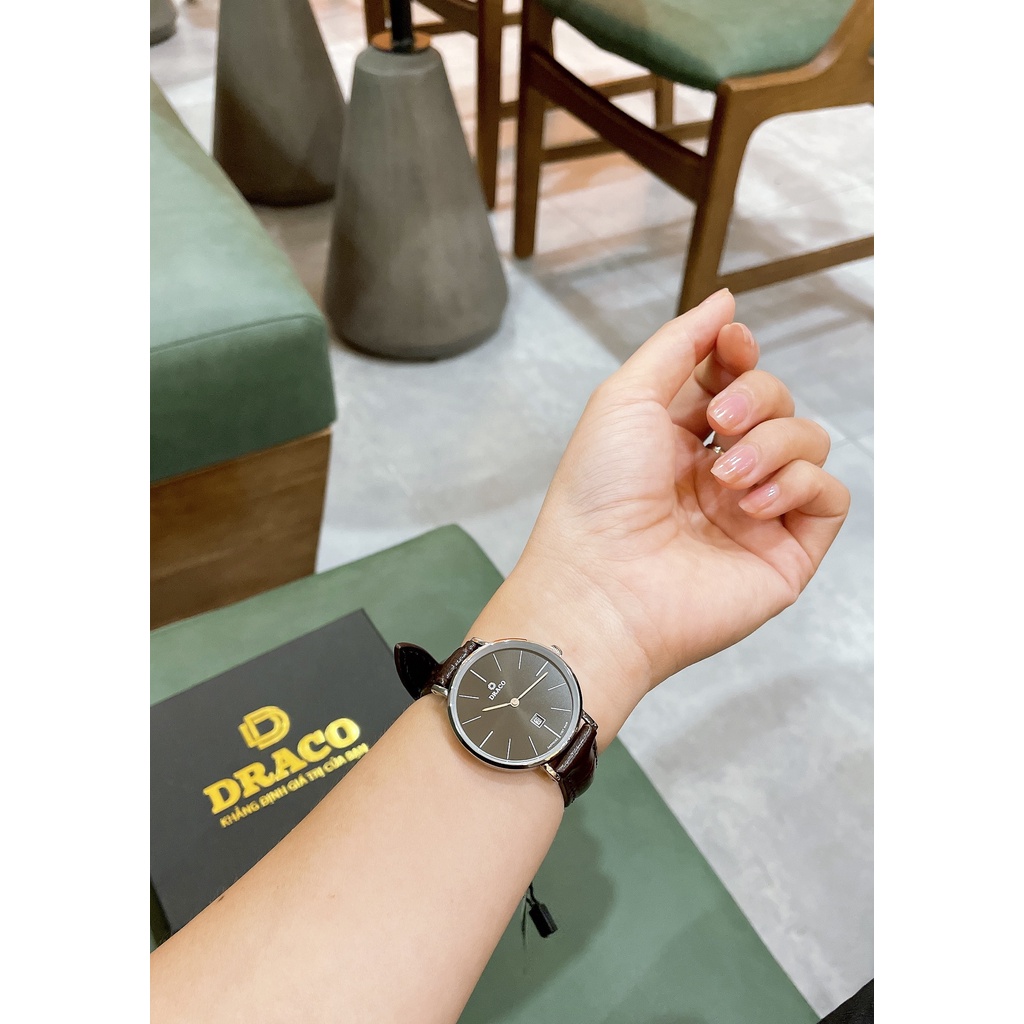 Đồng hồ nữ Draco D22-STN02 &quot;Classic Girl&quot; đen kết hợp chất liệu dây da bò màu đen - phụ kiện thời trang nữ nhẹ nhàng