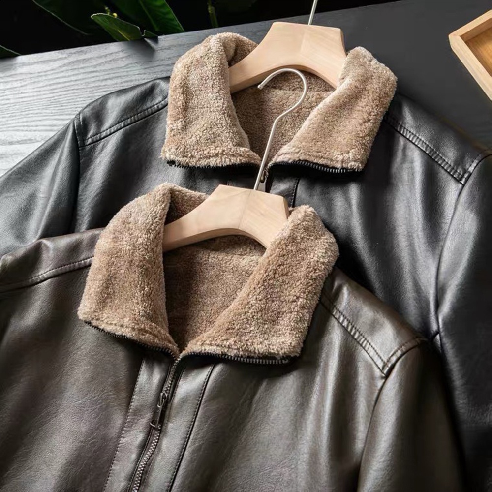 Áo da nam thời trang, áo da nam cổ trụ lót nỉ ấm