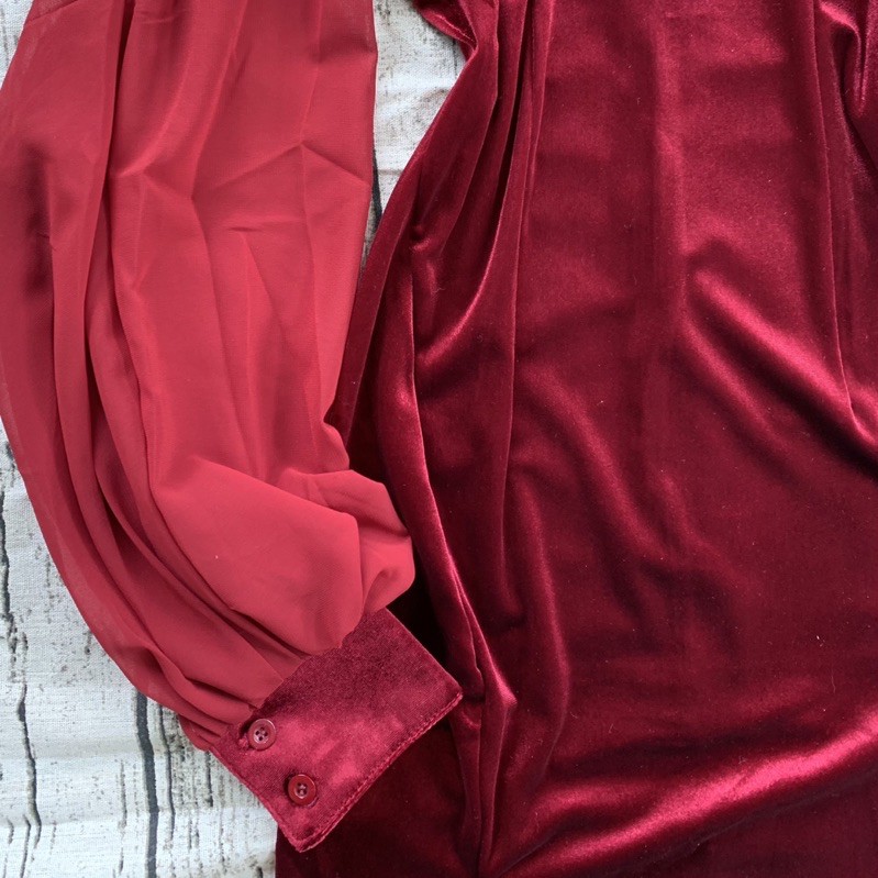 Ảnh thật-Clip thật Sườn xám nhung tay voan đỏ size SML