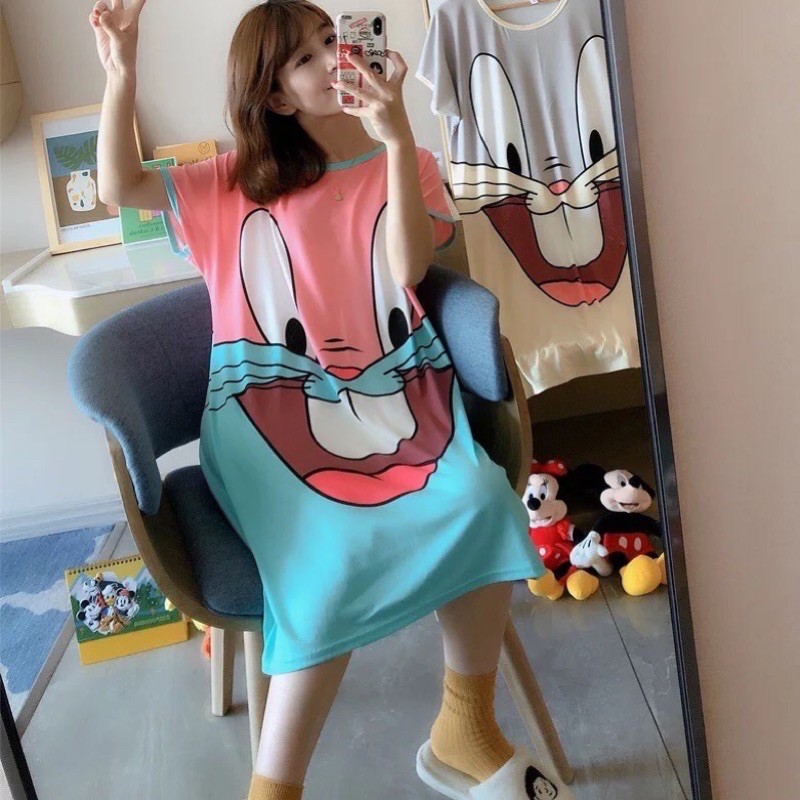 Váy ngủ pijama dễ thương nữ ngắn tay chất cotton mát