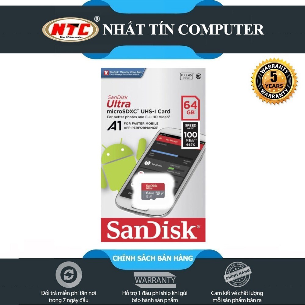Thẻ nhớ MicroSDXC SanDisk Ultra A1 64GB Class 10 U1 100MB/s box Anh - Model 2019