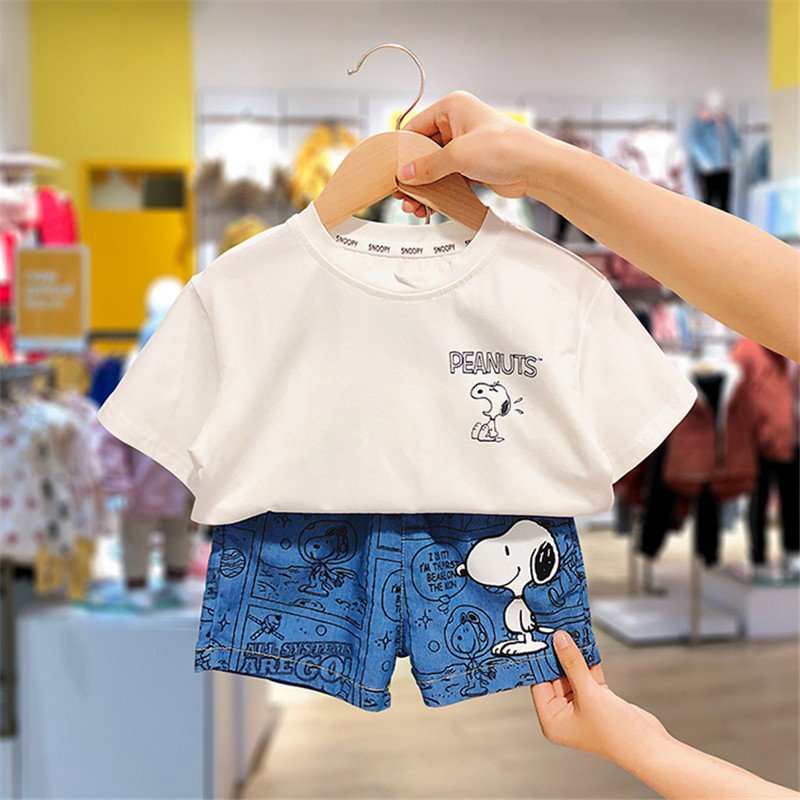 Áo bé trai cộc tay In hình  chú chó Snoopy, Áo thun cho bé chât cotton từ 7-18kg