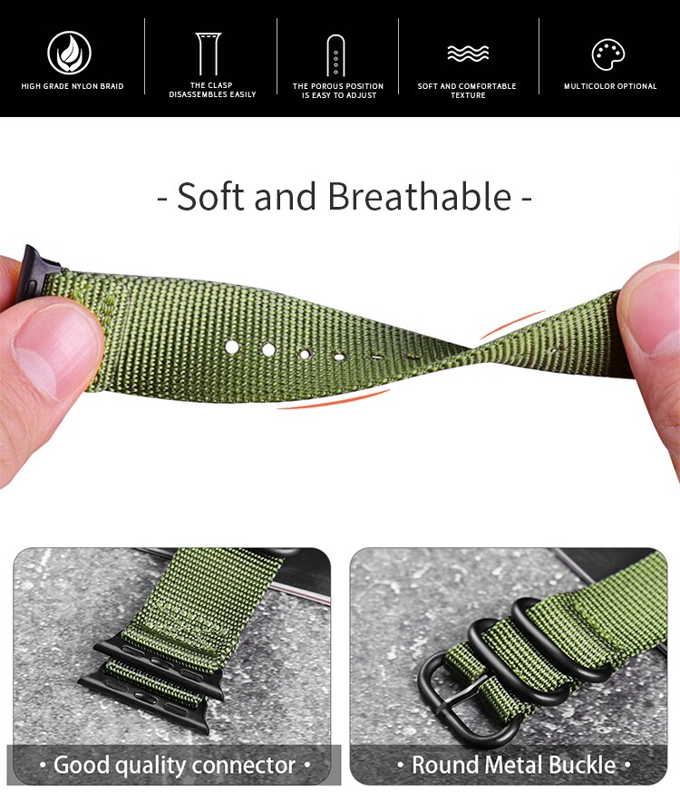 Dây đeo nylon khóa kim loại thích hợp cho Apple Watch dòng 6 Se 5 4 3 2 1 42mm 38mm 40mm 44mm