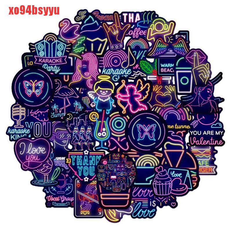 Bộ 50 Miếng Dán Chống Thấm Nước Màu Neon Chuyên Dụng Cho Ván Trượt / Laptop Xo94Bsyu