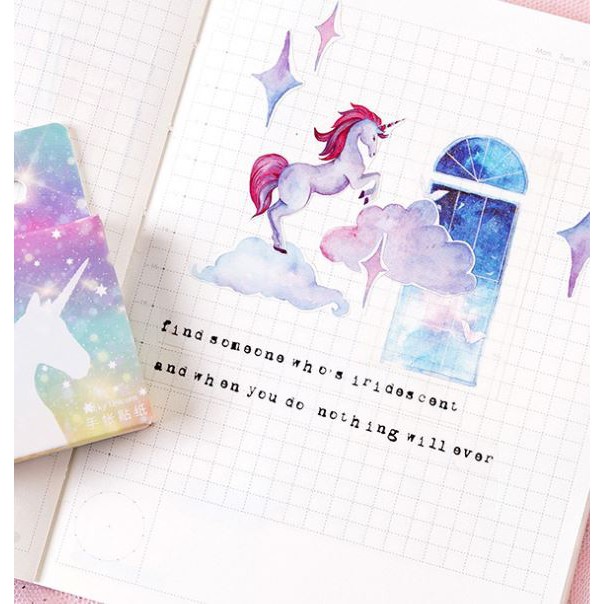 Hộp 46 Nhãn Dán Sticker Trang Trí Kỳ Lân Unicorn Bujo