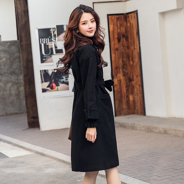 Áo khoác nữ dài áo khoác thu đông có dây thắt lưng phong cách Hàn Quốc
