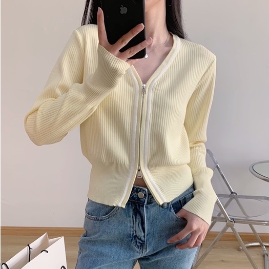 Áo khoác cardigan IHKKE dệt kim mỏng dáng ngắn thời trang mùa thu dành cho nữ