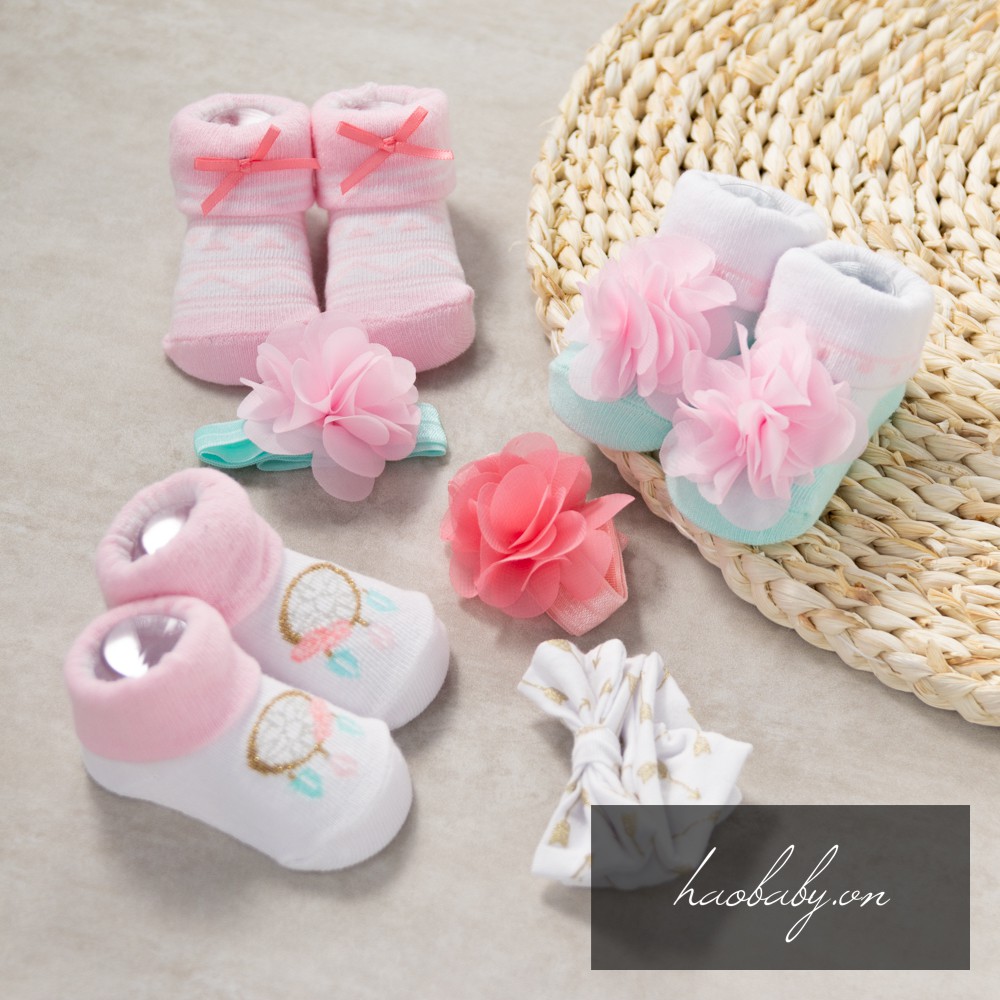 [Haobaby shop] Set tất và băng đô cho bé sơ sinh