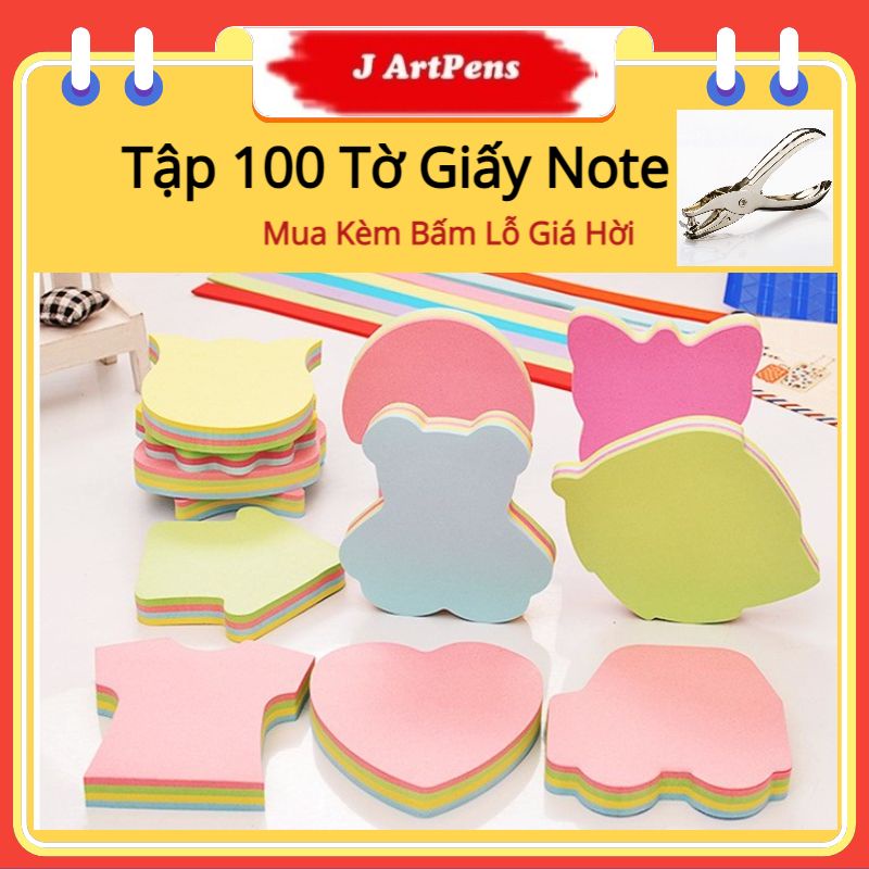 Tập 100 Tờ Giấy Note Giấy Ghi Chú Nhiều Hình nhiều Màu (Shop J-ArtPens)