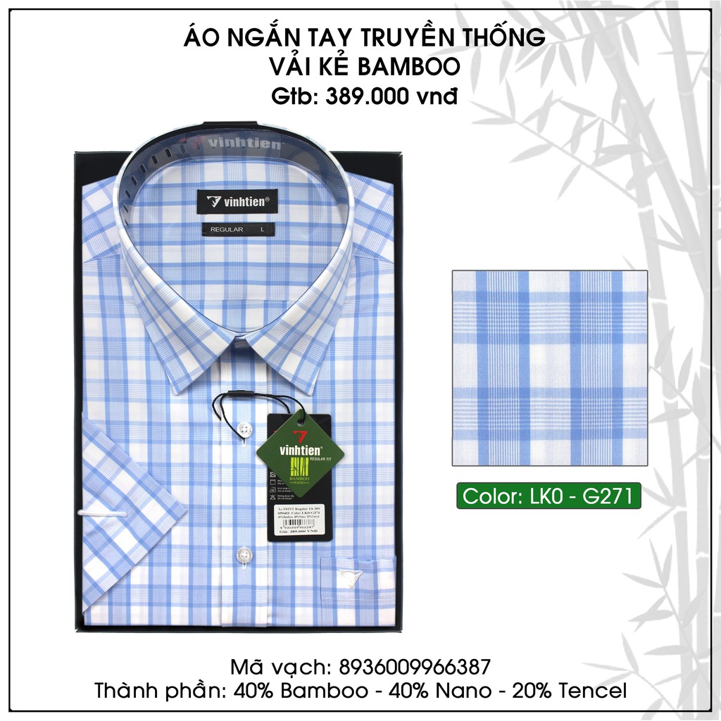 Áo Sơ Mi Ngắn Tay Regular Caro Bamboo Vạt Ngang Vĩnh Tiến 389 | BigBuy360 - bigbuy360.vn
