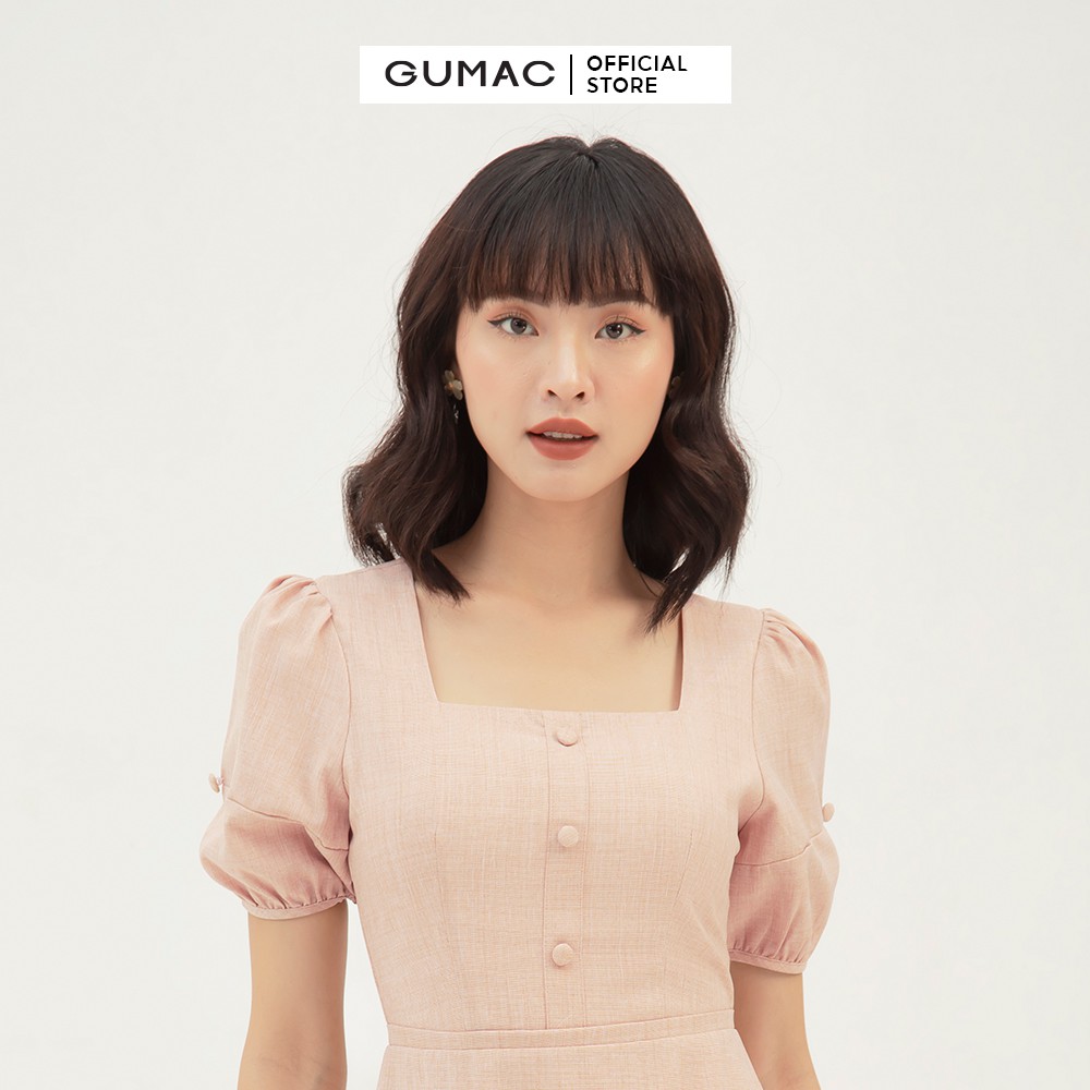 Đầm nữ dáng chữ A cổ U túi đắp GUMAC màu cam, đủ size, thanh lịch, trẻ trung DB312 | BigBuy360 - bigbuy360.vn