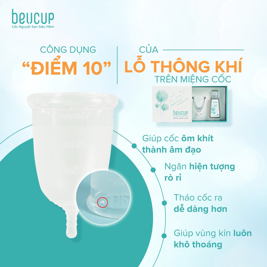 Cốc Nguyệt San BeUcup Silicone Y Tế Wacker Đức Siêu Mềm, Đạt Chuẩn FDA Hoa Kỳ, Nhập Khẩu Chính Hãng