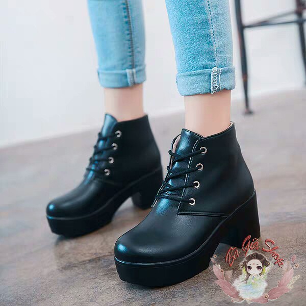 Giày boot bốt cao gót 7cm đen sz 35-39