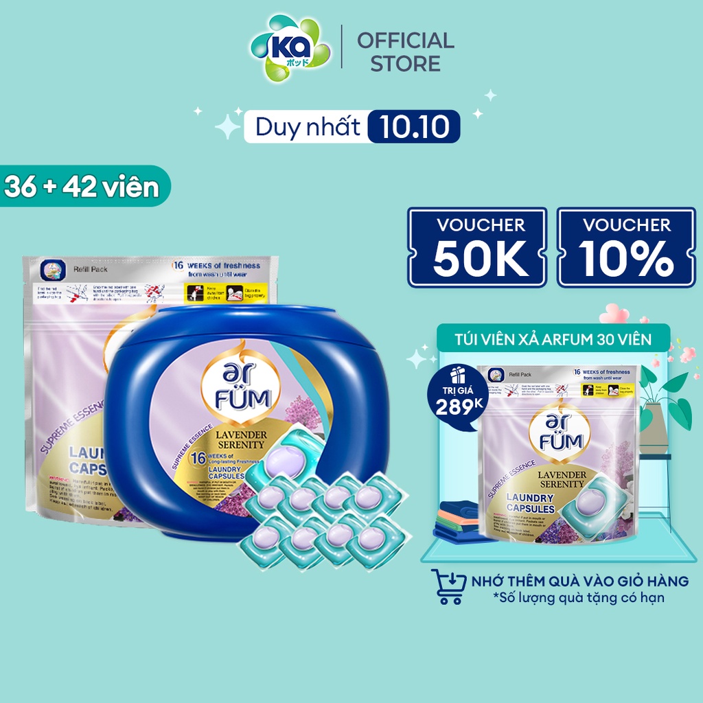 Combo 2 Viên Giặt Xả Tiện Lợi arFum Hương Hoa Công Nghệ Nhật Bản (Hộp 42 Viên + Túi 30 Viên)