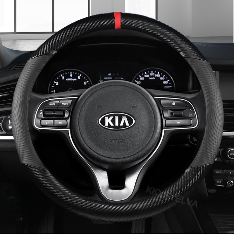 Bao Da Sợi Carbon Bọc Vô Lăng Xe Hơi Kia Ceed Sportage Picanto Cerato Seltos Soul Stonic Stinger Rio 3 4 5 38cm
