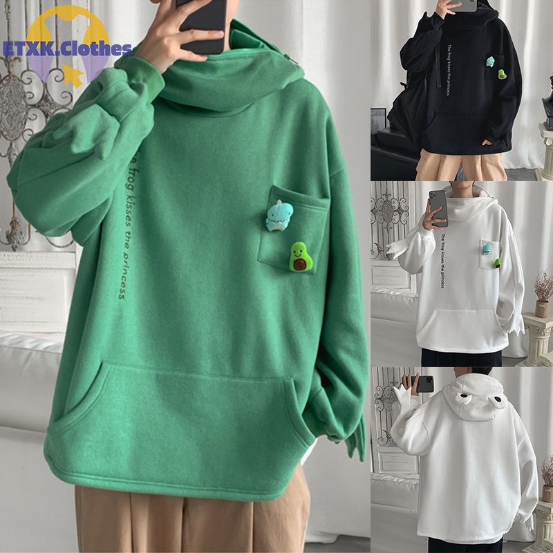 Áo hoodie tay dài dáng rộng in hình chú ếch thời trang xuân thu cho cặp đôi