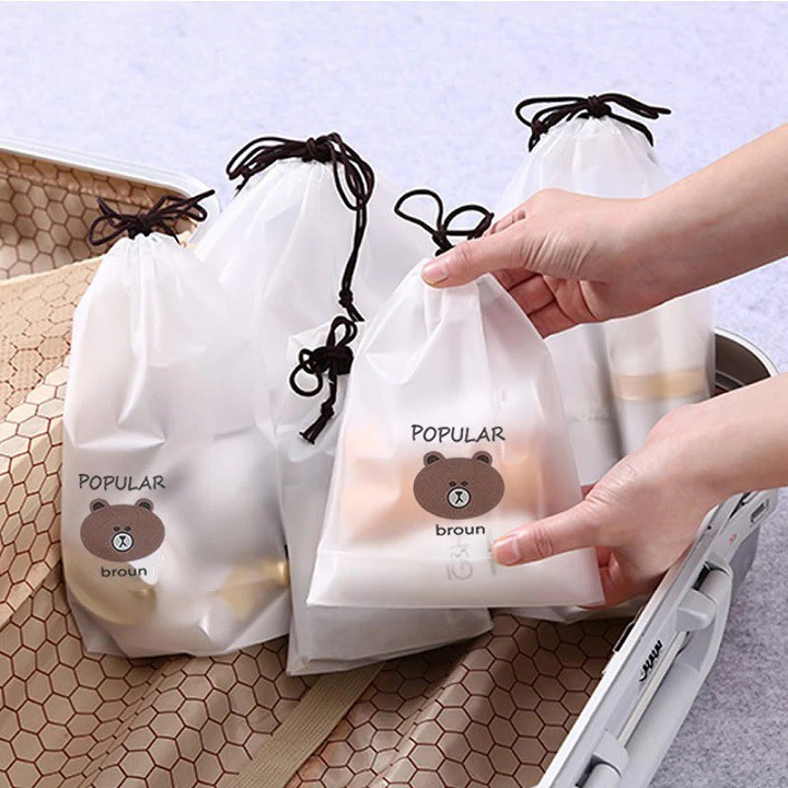 Túi đựng đồ dùng cá nhân, túi đựng dây rút tiện lợi, chống thấm nước in hình gấu brown, mèo dễ thương - 10192