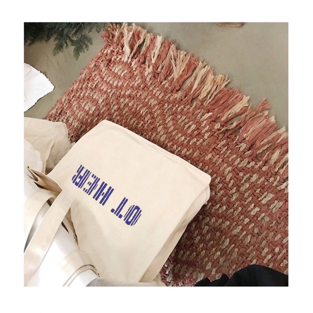 Túi tote HAZIN thết kế đáy vuông vải canvas ulzzang unisex in chữ Ot Her có túi nhỏ bên trong HZ06