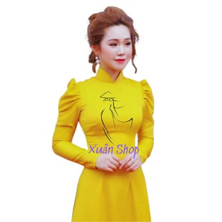 Áo dài truyền thống tay phồng chất liệu tuyết nhung may sẵn