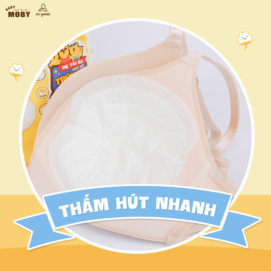 Lót thấm sữa cho mẹ MOBY BABY 60 miếng, miếng hút thấm sữa an toàn mềm mại - Monnie Kids