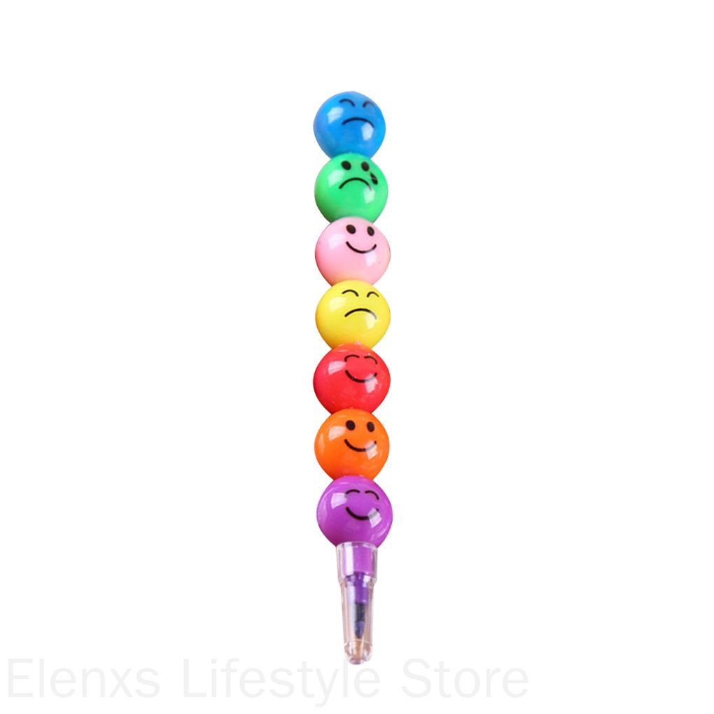 Bút Sáp 7 Màu Hình Khuôn Mặt Đáng Yêu Dành Cho Bé / Học Sinh