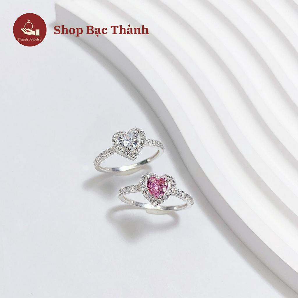 Nhẫn nữ Bạc Ta mặt hình Trái Tim thiết kế Dày Dặn