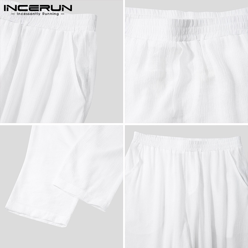 Quần dài INCERUN kiểu lưới trong suốt mỏng lưng co giãn dáng rộng màu trơn dành cho nam
