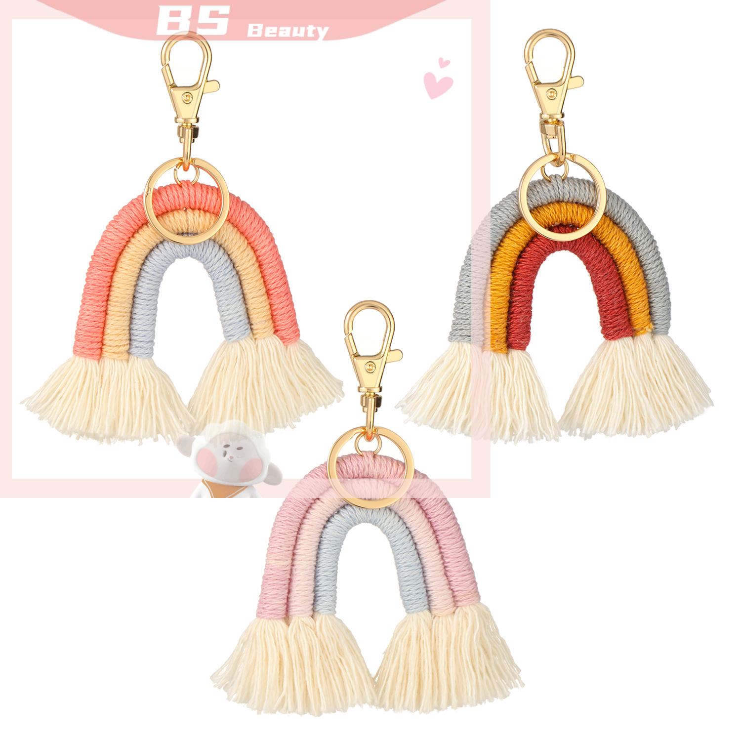 CHARMS Set 1 / 3 Móc Khóa Sợi Tua Rua Màu Cầu Vồng Phong Cách Bohemian