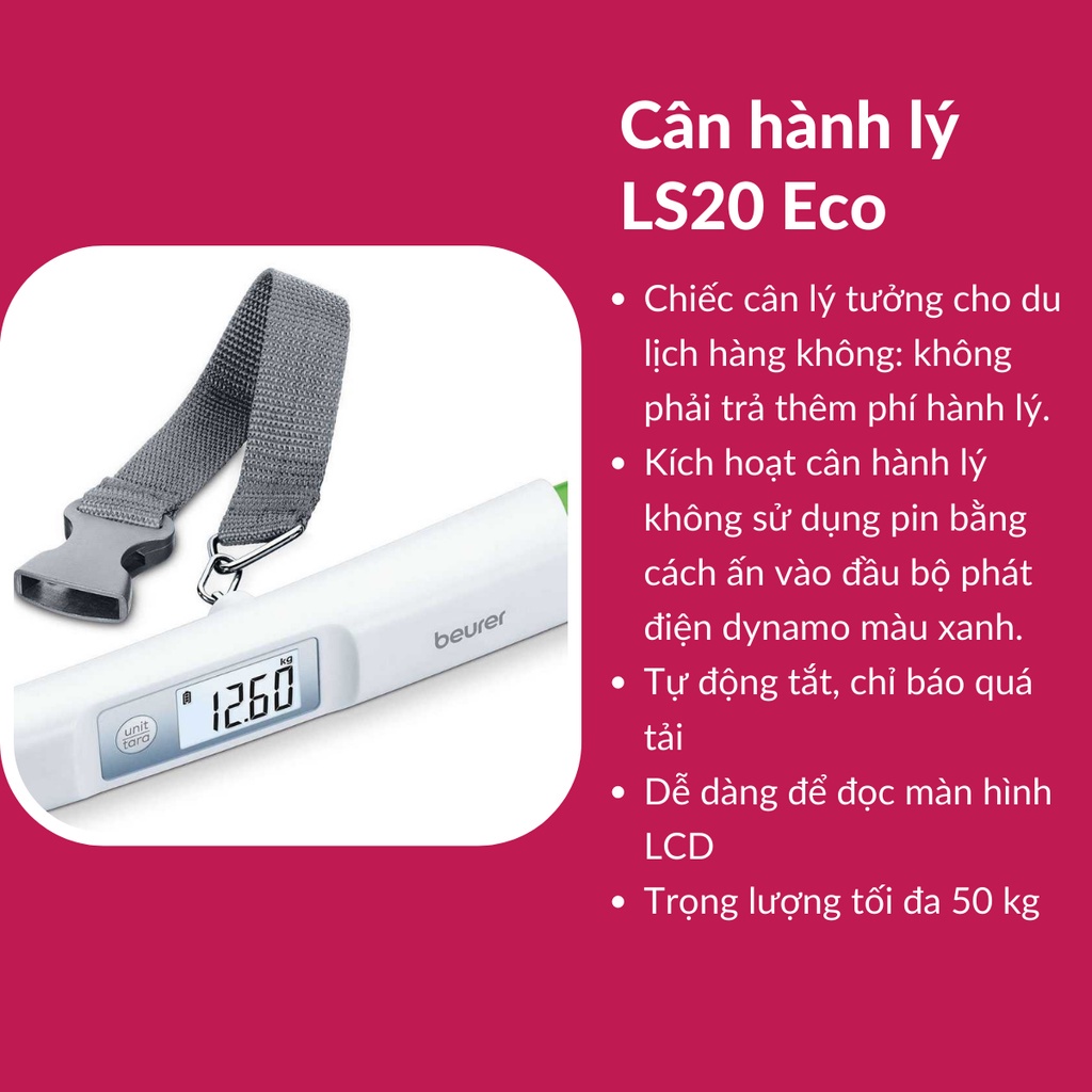Cân hành lý thông minh beurer LS20 eco nhỏ gọn tiện lợi chĩnh hãng bảo hành 24 tháng