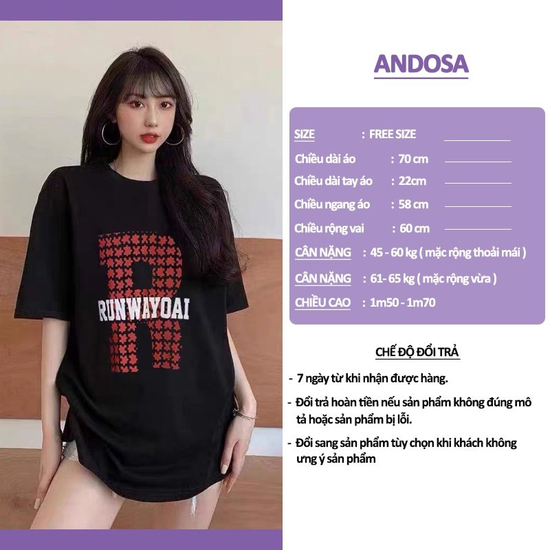Áo thun nữ tay ngắn form rộng unisex in hình đẹp cổ tròn freesize hàng Quảng Châu ANDOSA AT06