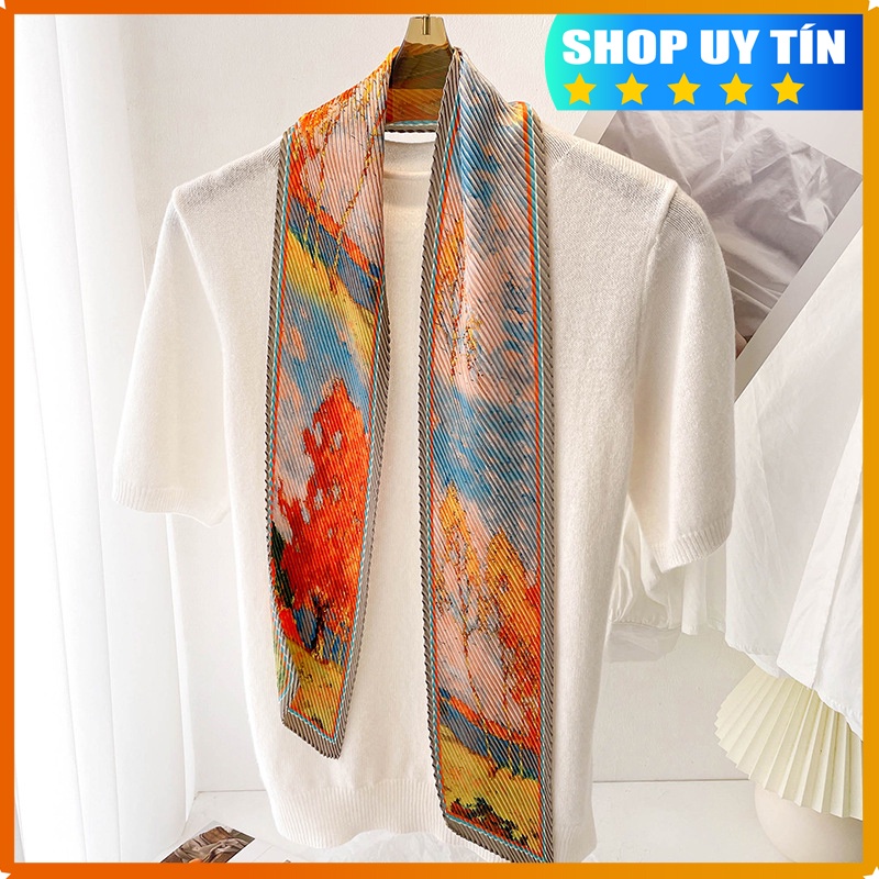 Khăn Lụa quàng cổ 10x130cm phối màu sang chảnh KL693