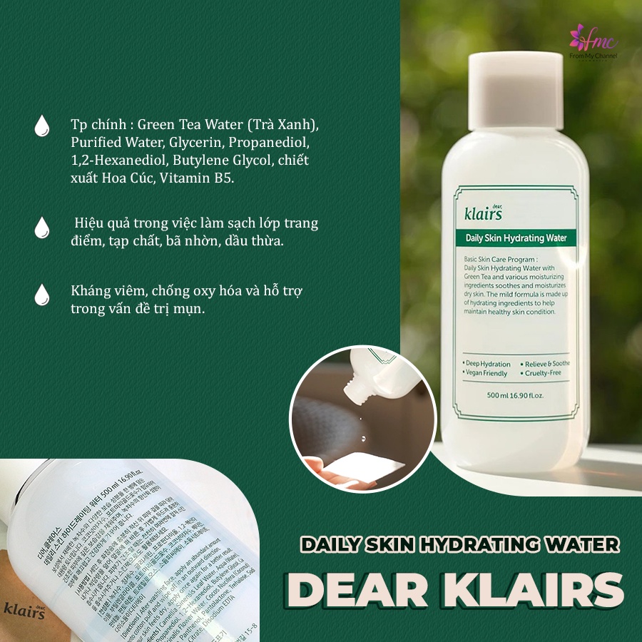 Toner Dear Klairs Dành Cho Da Treatment Làm Dịu và Cấp Ẩm+ Tặng 1 túi chườm giảm đau bụng