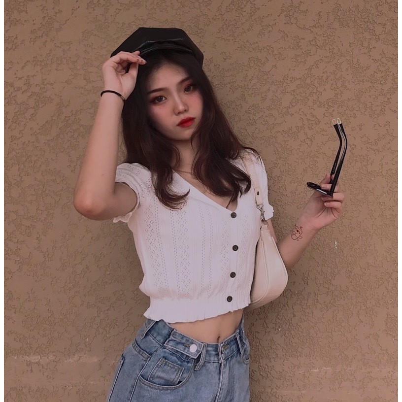 Áo Thun Dệt Kim Cổ Chữ V Phong Cách Retro Cho Nữ