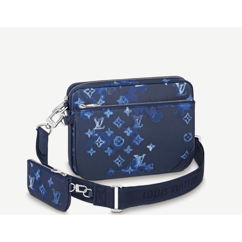túi đeo chéo cho n da thật hai ngăn kéo khóa kèm một clutch nhỏ đi kèm họa tiết monogram LV