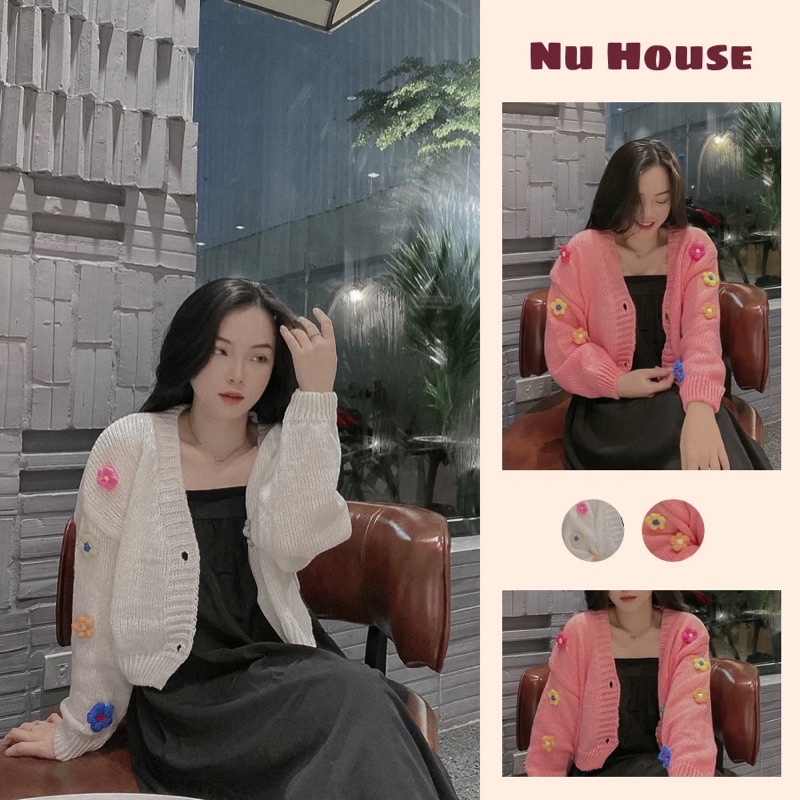 Áo khoác cardigan len thêu hoa nổi nữ kèm clip và ảnh thật chính chủ Nu House